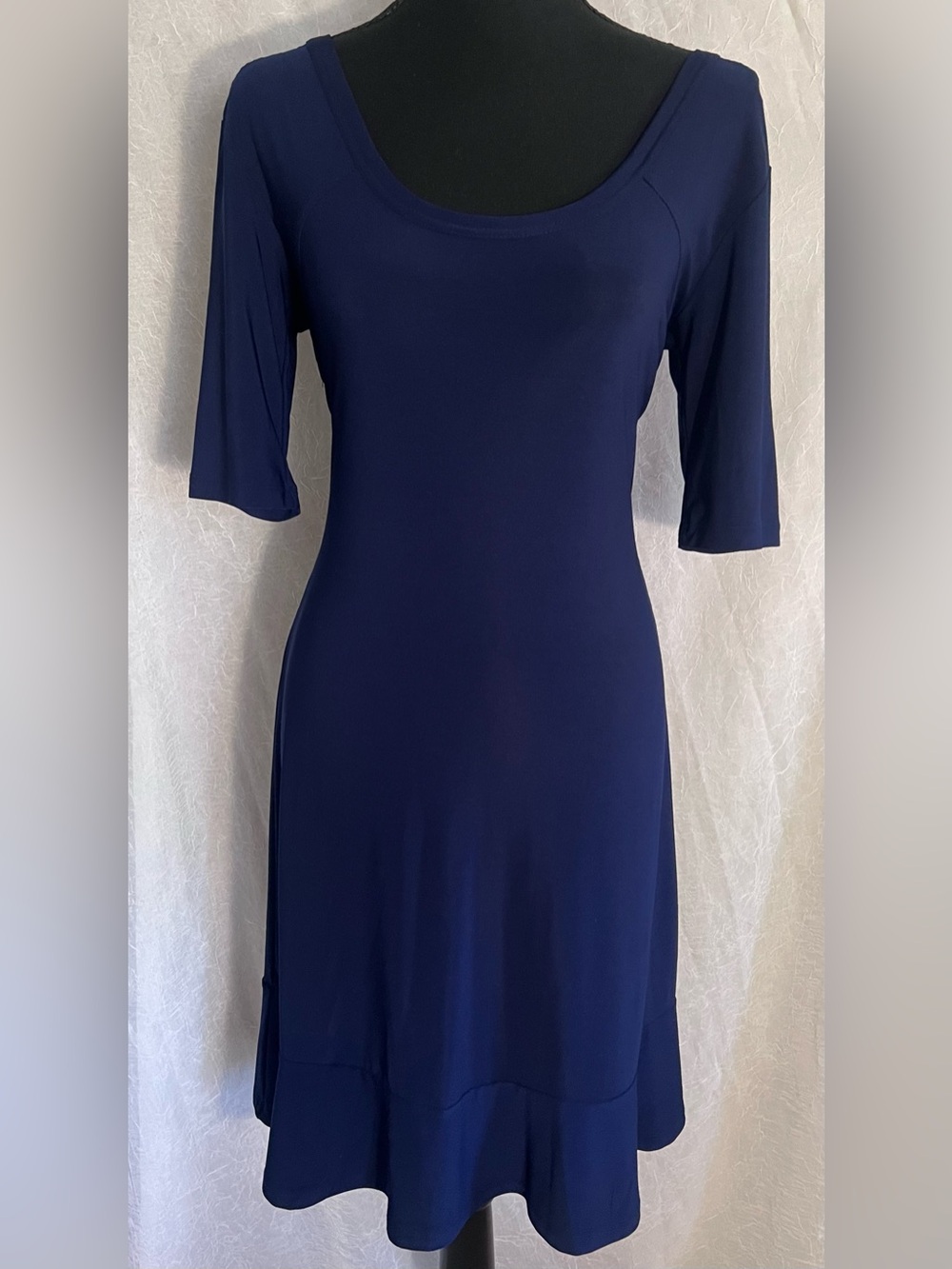 Nina Leonard Navy Scoop Neck Midi Dress